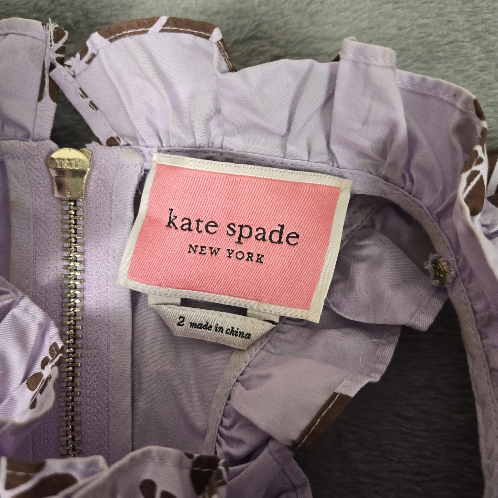 Abito Kate Spade donna 2 lilla floreale cintura viola zip *LEGGI