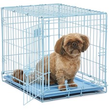 Portable Blue Dog Crate for 12-20 lb Breeds, Leak-Proof Tray