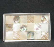 WE07168 SWEET VINTAGE 1970s ABALONE SQUARES FASHION ARTWORK UNISEX BELT BUCKLE