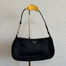 PRADA Black Shoulder Bag Logo Zip Closure Sil...