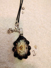 Hand Blown Murano Style Glass,Purple Mix Pendant Necklace oblong,2 1/4" A5