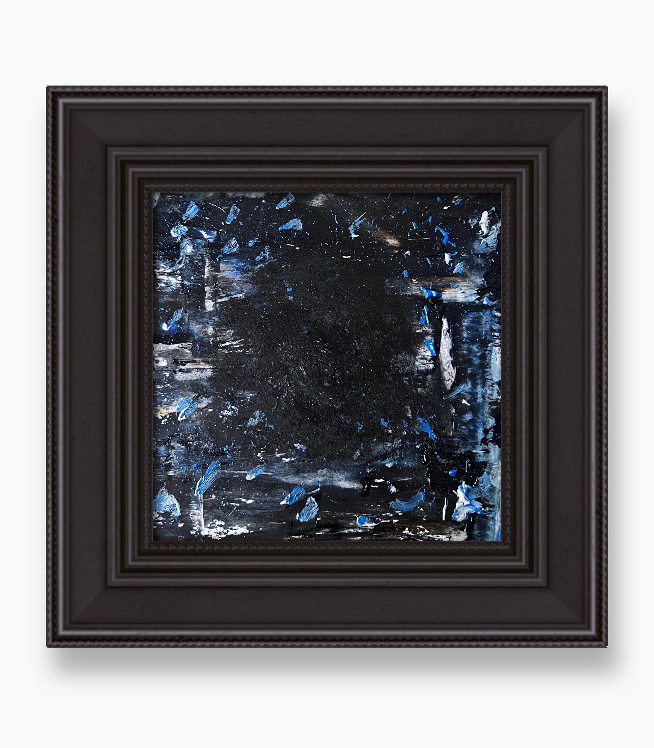 Dark Matter Abstract Painting - Masculine Cosmic Texture Framed Wall Art Gift 6”