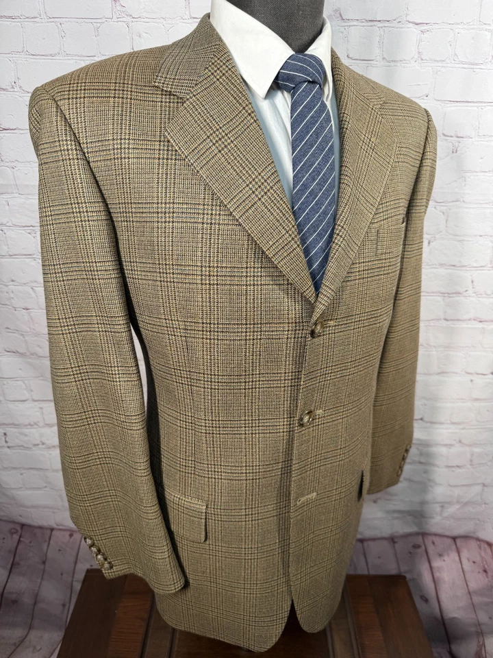 PAUL FREDRICK Mens Brown GLEN CHECK SILK WOOL Sport Coat Blazer Jacket 40R - Image 3 of 4