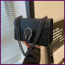 Retro Style Fashion Chain Shoulder Bag for Women Snake Pattern Crossbody