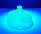Vintage Hocking Uranium Glass Cameo Ballerina Green Depression Lidded Candy Dish