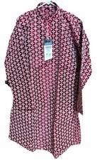 NWT Men's Kurta PAJAMA SET SZ 40 M/L Art silk MAROON WHITE EMBROIDERY India-USA