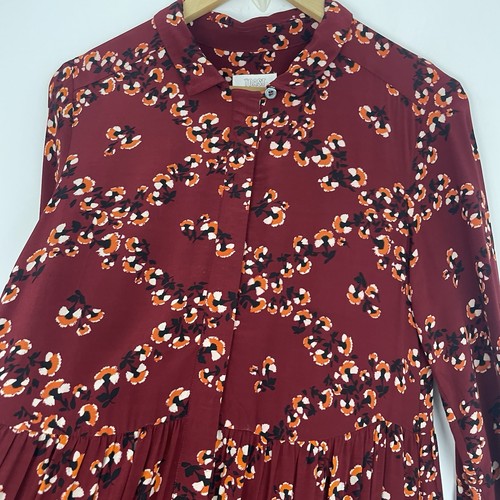 Toast Ume Dress Floral Tiered Shirt Red Midi Sz 10 Pockets Floaty Crepe Viscose - Picture 6 of 14