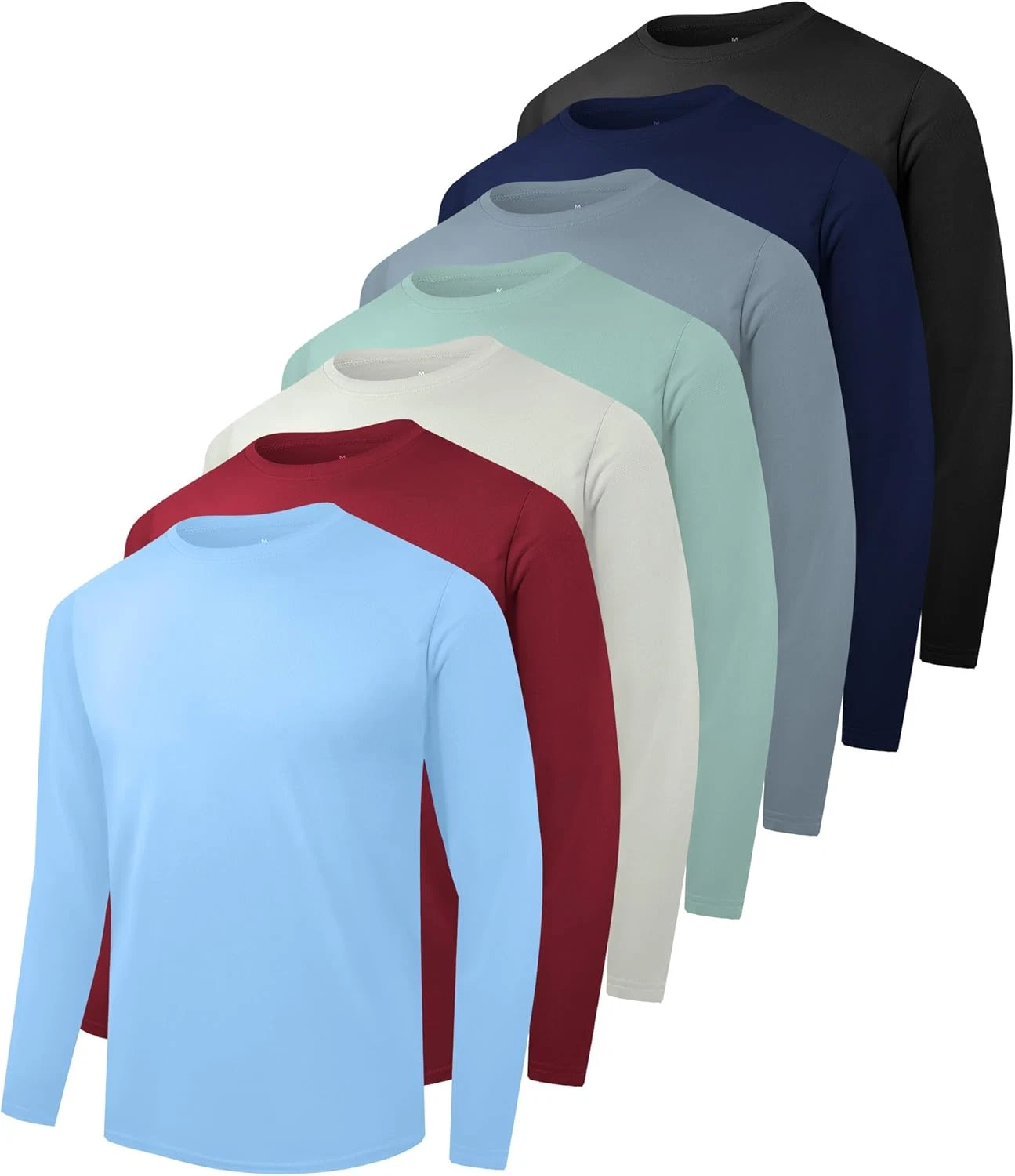 7 Pack Men Dry Fit Workout Long Sleeve Athletic Gym UPF SPF UV Sun Protection Qu