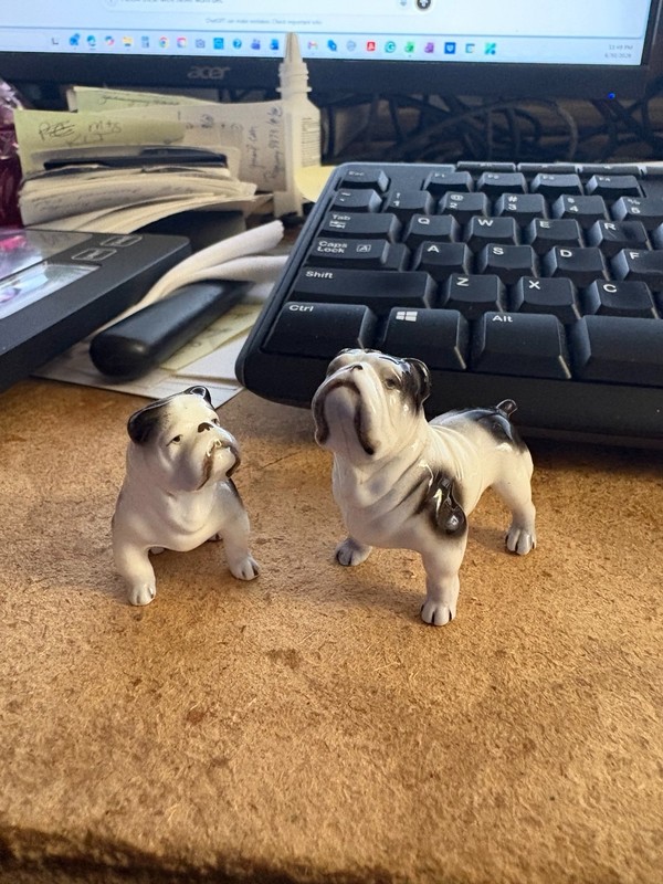 Pair of English Bulldog Figurines Miniature Porcelain - Adult and Puppy