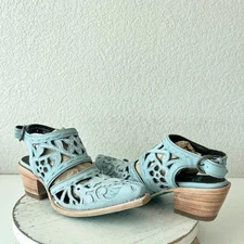 Lane Robin Mule Blue Cowboy Boots Womens 8 Cowgirl Western Leather Short Ankle