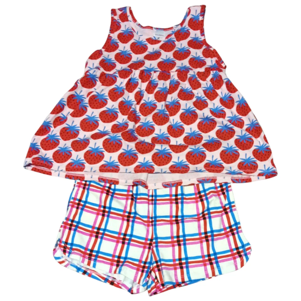 Conjunto de pantalones cortos y mangas Hanna Anderson fresa y cuadros para niña talla 12 Foto 2 de 4