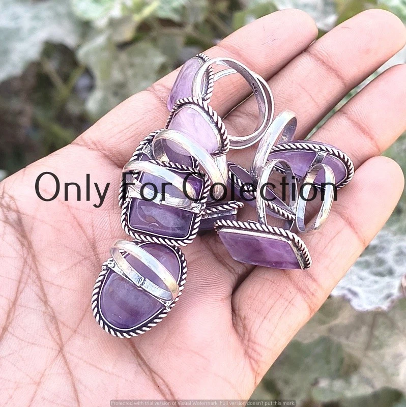 925 Пробы покрытием светящийся аметист драгоценных камней кольца лот исцеления ювелирных изделий - Изображение 2 из 2