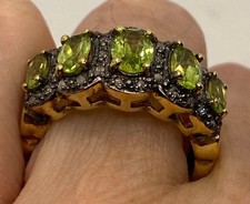 Vintage Handmade Genuine Green Peridot Filigree Setting Golden 925 Sterling Silv