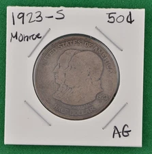 1923-S 50C Monroe Half Dollar Silver Commerative AG