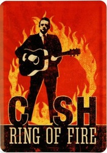 Western Metal Postcard Johnny Cash Ring Of Fire 50er Rockabilly