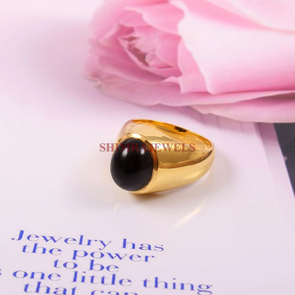 Anillo para hombre de plata de ley 925 chapado en oro con piedras preciosas de ónix negro natural #306 Foto 3 de 3