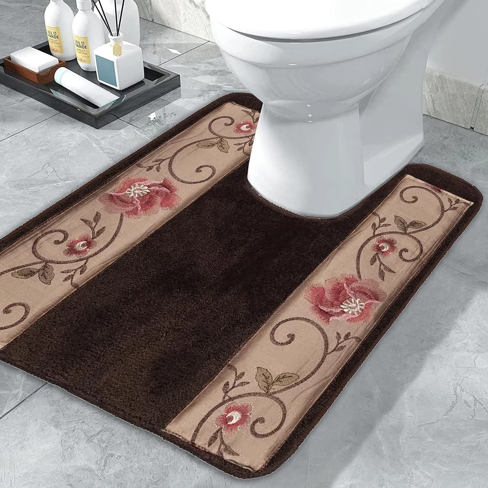 Alfombra de baño contorno de baño popular, colección Larissa, 23" x 10,5", diseño rosa Foto 4 de 4