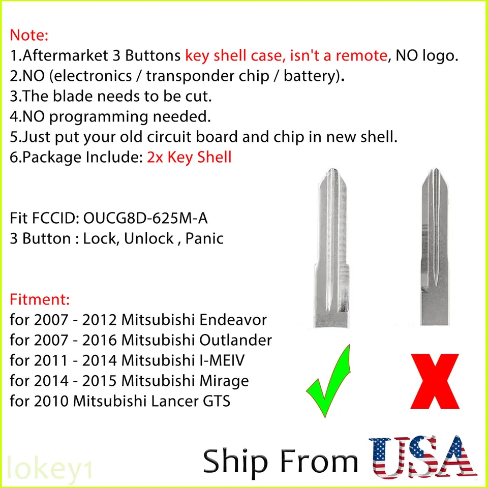 2 Para 2007-2012 Para Mitsubishi Endeavor Outlander Mando a Distancia Llavero Carcasa 4 Botones Foto 2 de 4