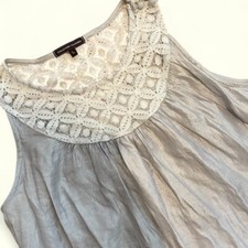 Collective Clothing Shift Dress Sleeveless Large Lace Trim Silver Casual Party