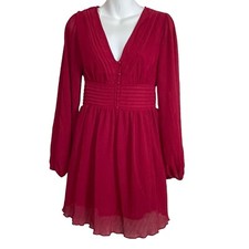 NWT Lulus Maroon Crinkle Open Back Long Sleeve Mini Dress Size S Pockets