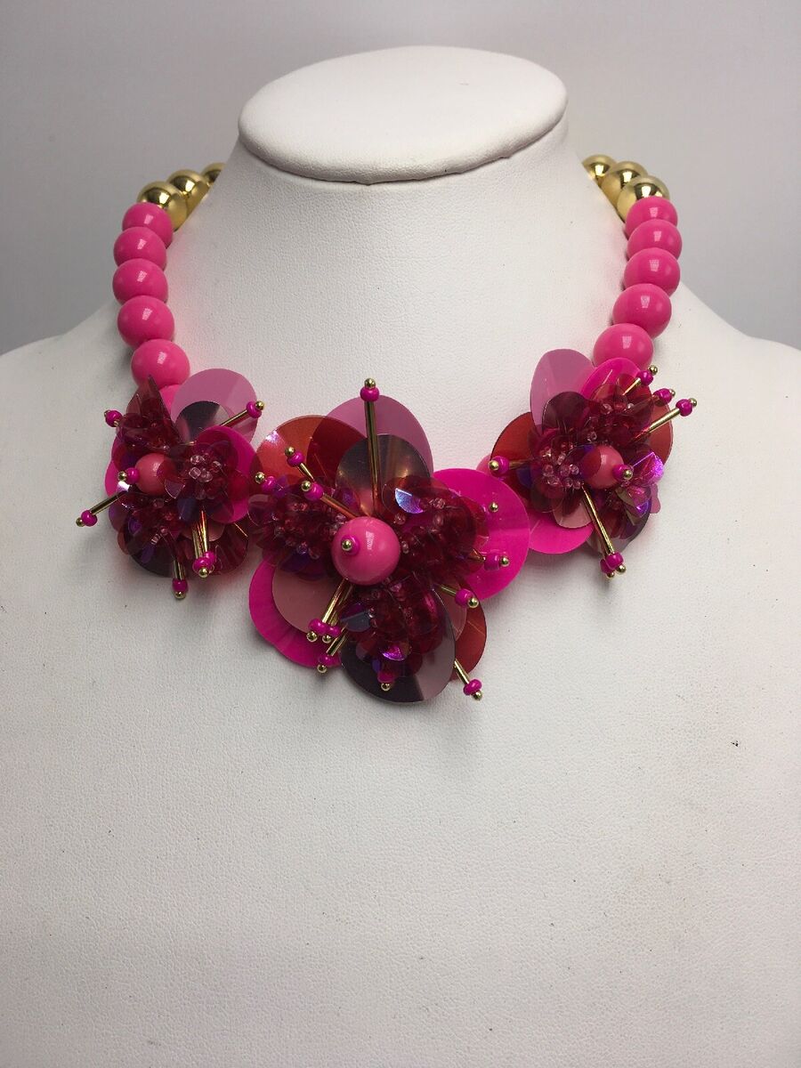 Orador miércoles aprobar $148 Kate Spade sequin &amp; bead leather flower statement necklace #649 |  eBay