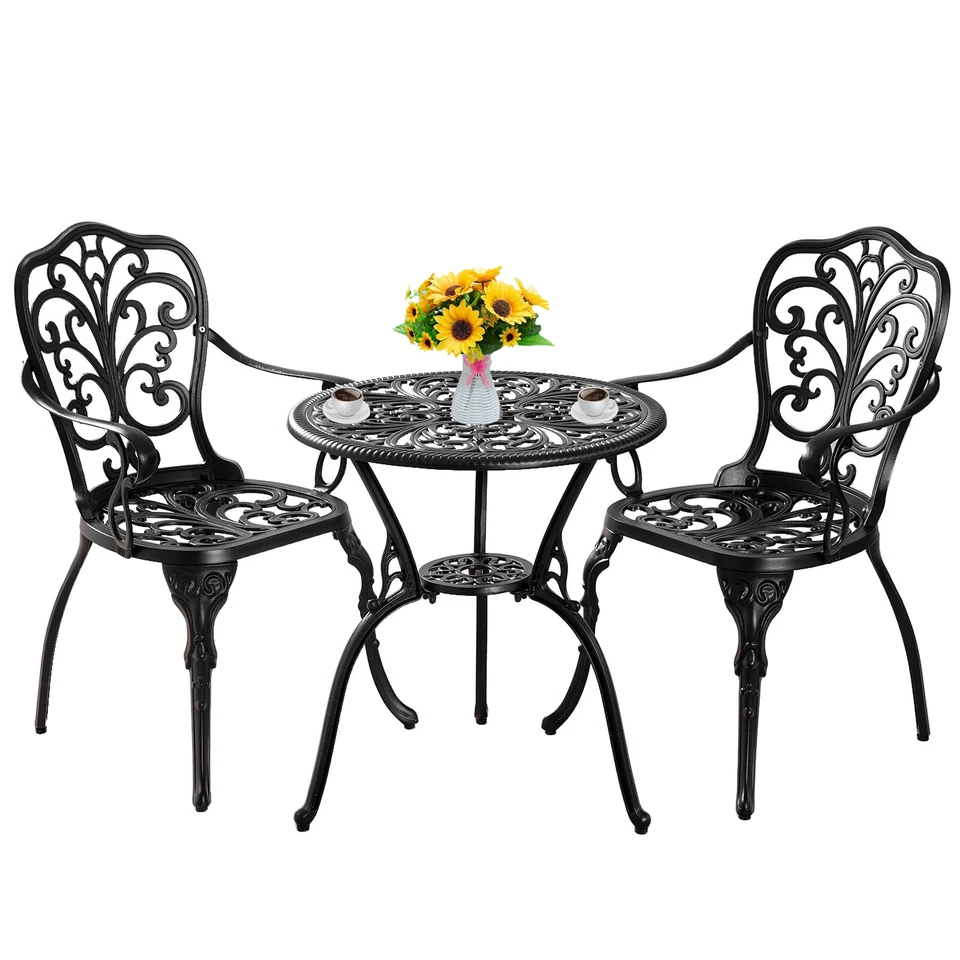 Withniture 3 Piece Cast Aluminum Outdoor Bistro Set with Umbrella Hole Design - Image 2 of 4