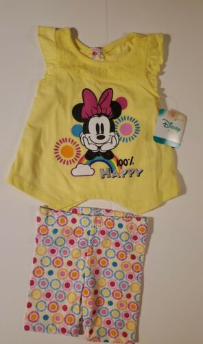 Disney Minnie Mouse 100% Happy 2 Piece Outfit Size 12 Months Top Shorts Set  - Picture 1 of 6