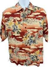 Tommy Bahama Floral Tide Surf Waves Sunset Silk Hawaiian Shirt Mens Size Medium