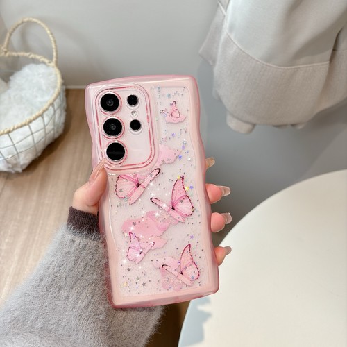 For Samsung S25 S24 A16 A56 Wave Butterfly Case Glitter Flash Foil Phone Cover - Picture 9 of 17