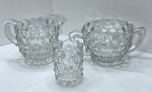 Fostoria American Clear Crystal Glass Cream, Sugar & Toothpick Holder 3 pc. Set