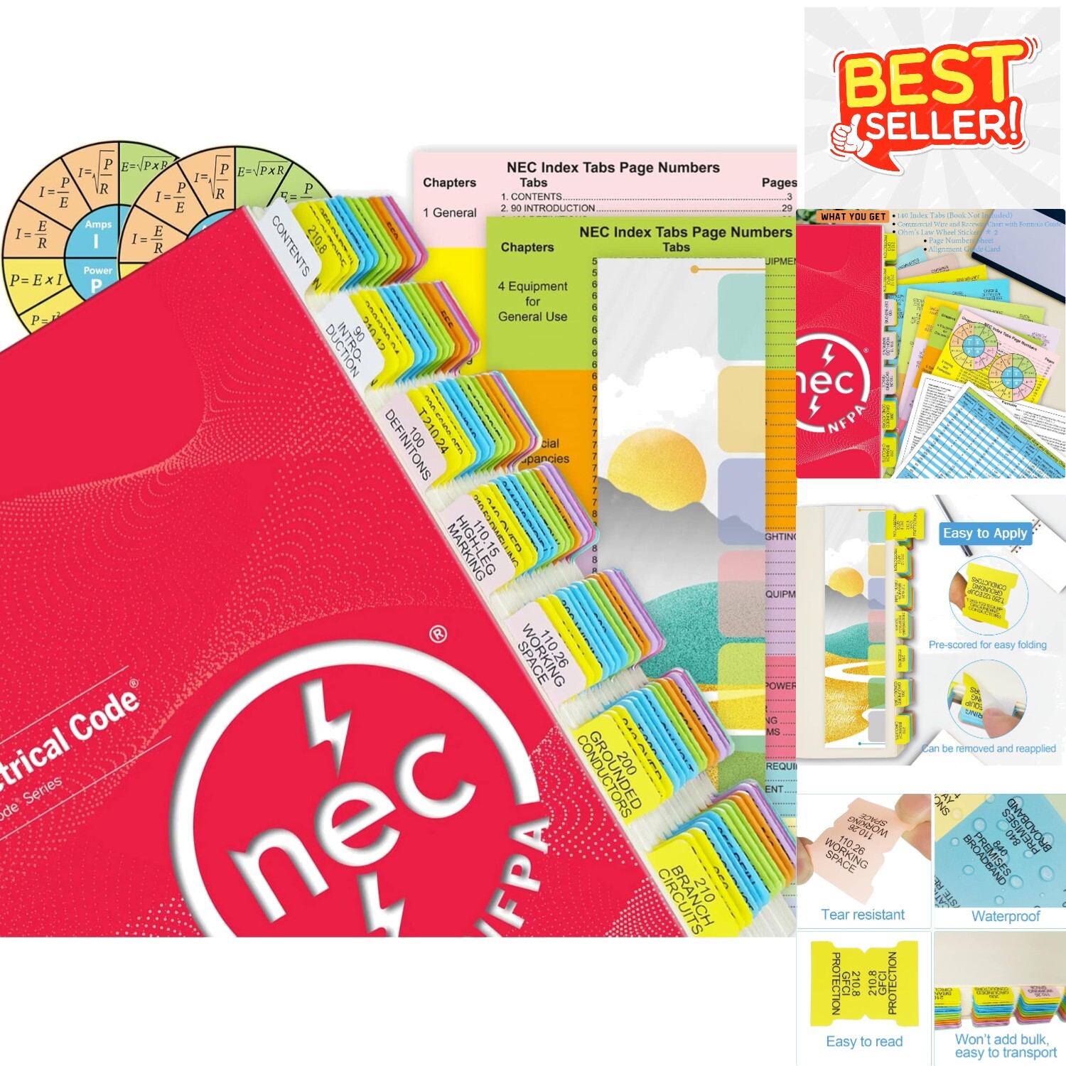 Color-Coded Laminated NEC Code Tabs Set with Adjustable Guides-image