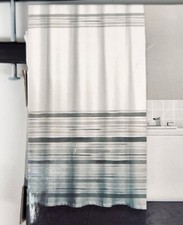 13 Pc Bath Set Woven Shower Curtain  12 Metal Roller Hooks White Green Stripes