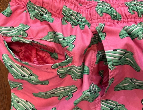 H&M Mens Pink Green Gator Print Mesh Lined Swim Trunks Shorts Size L - Picture 7 of 8