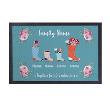 Colourful Family Of 4 Welly Design - Personalised Door Mat - 60cm x 40cm