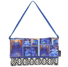 ✤ New LAUREL BURCH Flap Clutch Bag INDIGO CATS Shoulder Purse Handbag BLUE BROWN