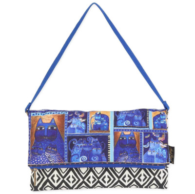   New LAUREL BURCH Flap Clutch Bag INDIGO CATS Shoulder Purse Handbag BLUE BROWN