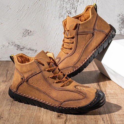 Botines de cuero hechos a mano para hombre con cordones zapatos informales impermeables zapatos para caminar - Imagen 9 de 21