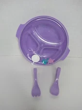 Divided Childs Warming Dish Plate Suction Hot Water Vtg Animals Transparent Prop