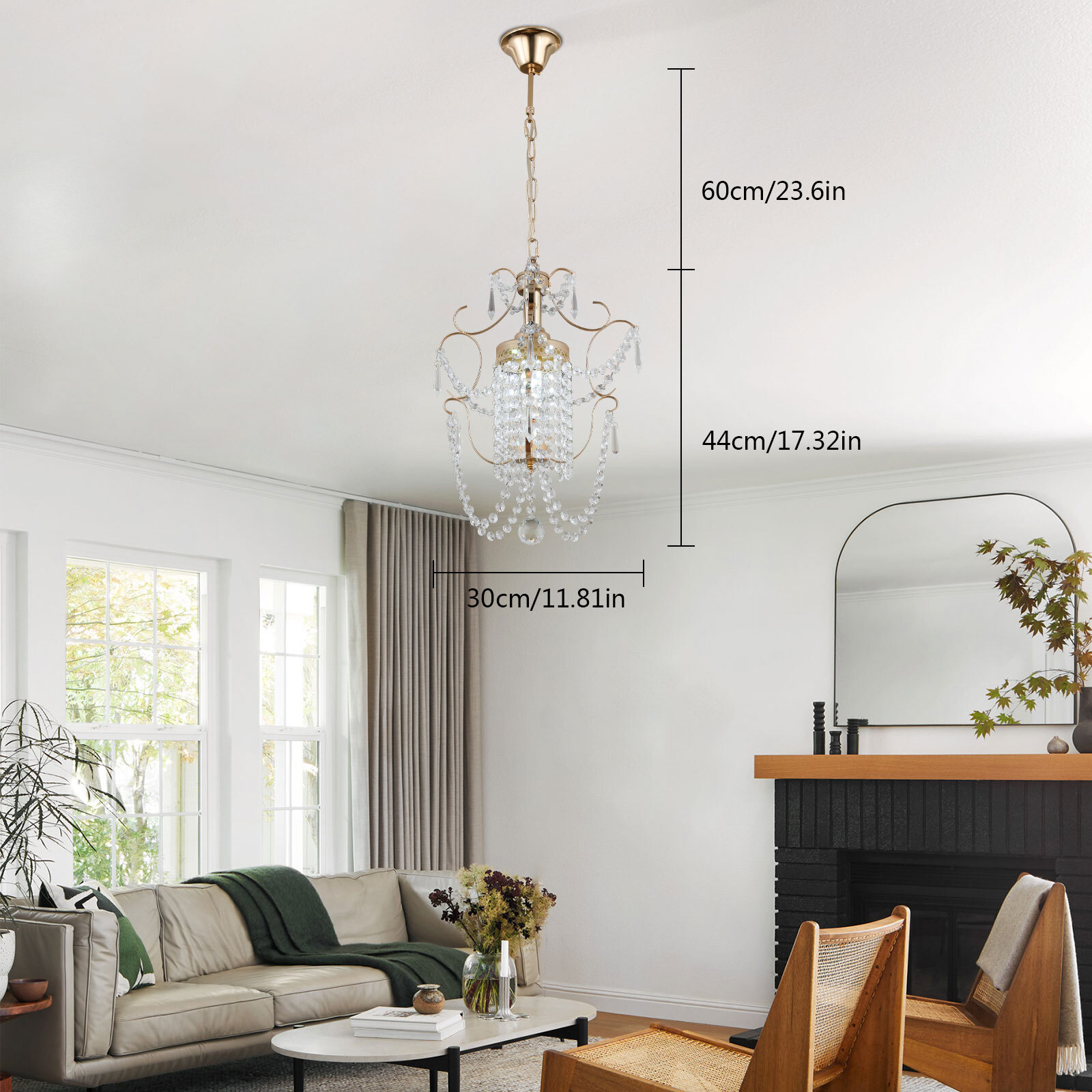 Crystal Mini Chandelier Lighting Vintage Hanging Light Pendant Lamp Fixture Gold