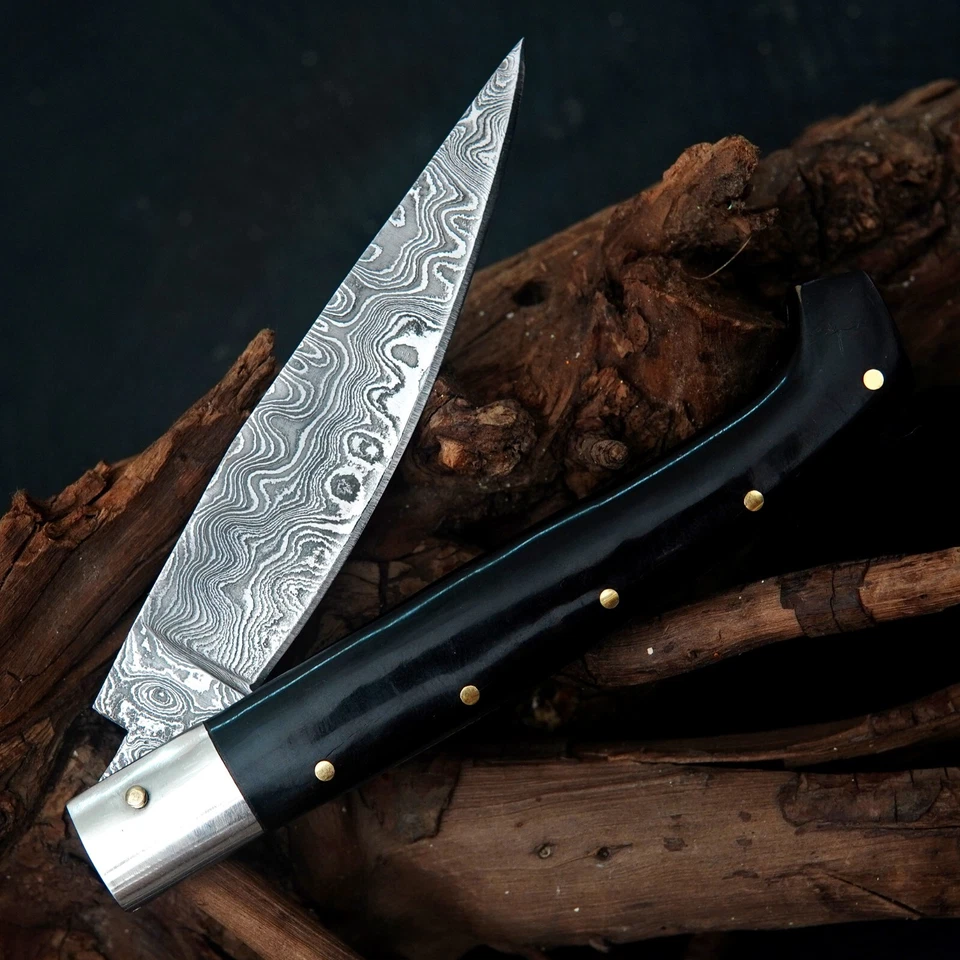 coltello patada fatto a mano in acciao dmasco forgiato sgocciolato chiudibile - Immagine 3 di 4