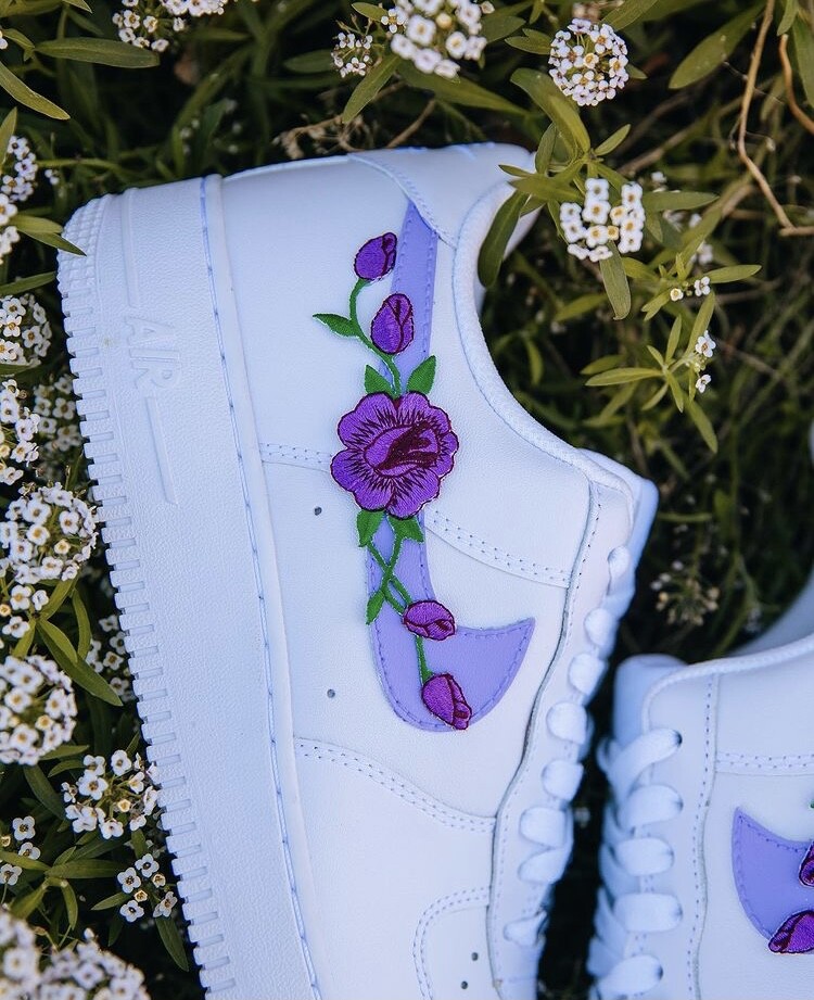 Air Force 1 Custom Low Purple Small Rose Floral White Shoes  display picture 3