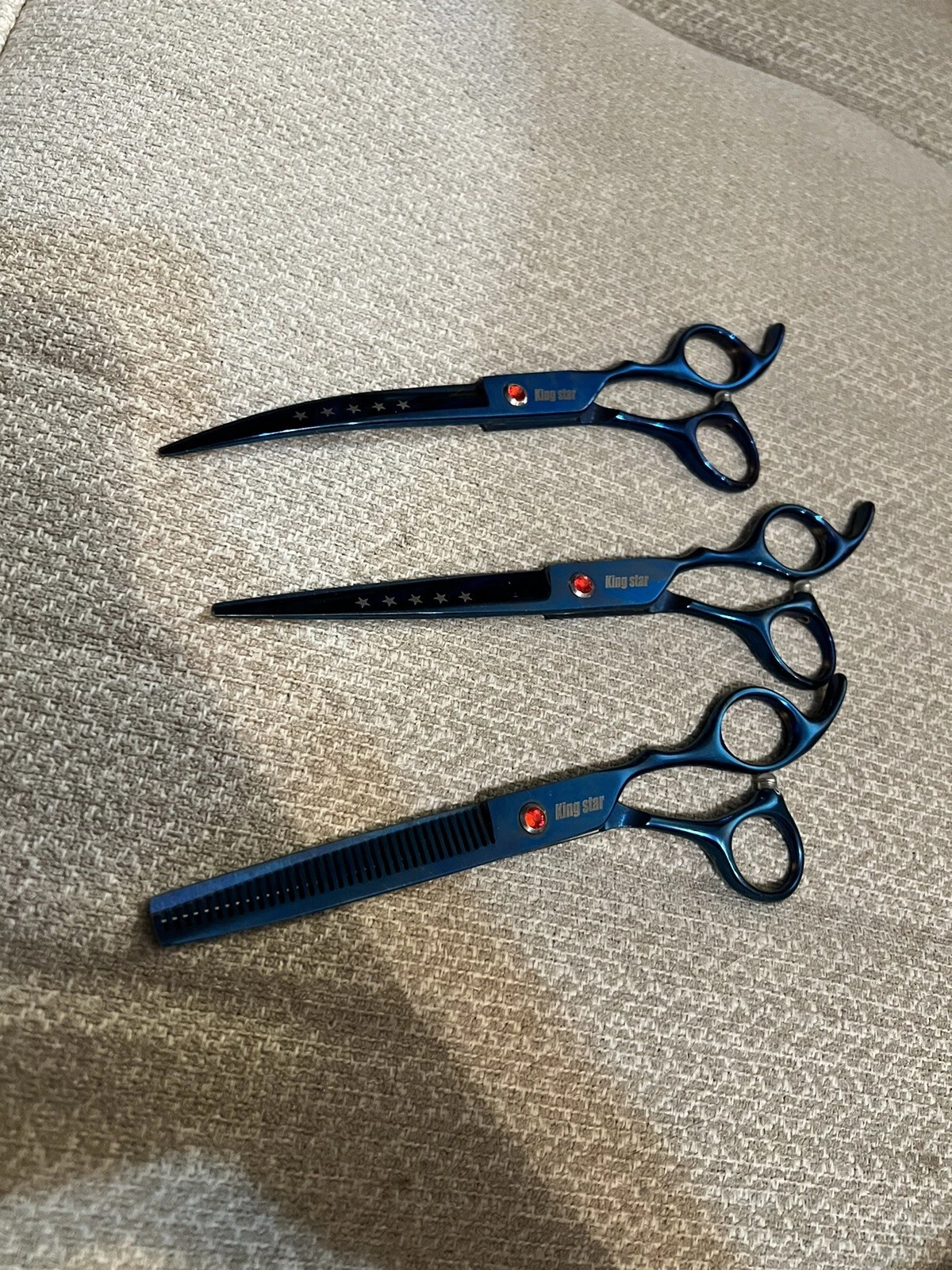 8 inch Professional KINGSTAR Blue Pet Grooming Scissor Set. 3 Pc Set. Preowned