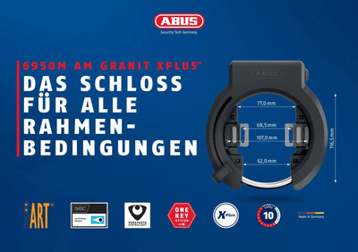 ABUS Rahmenschloss 6950M R XPlus Granit-Frame Lock -Wegfahrsperre für Fahrräder