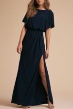 BHLDN Lena in Navy Flutter Sleeve Jersey Slit Front Maxi Dress Gown Size 8