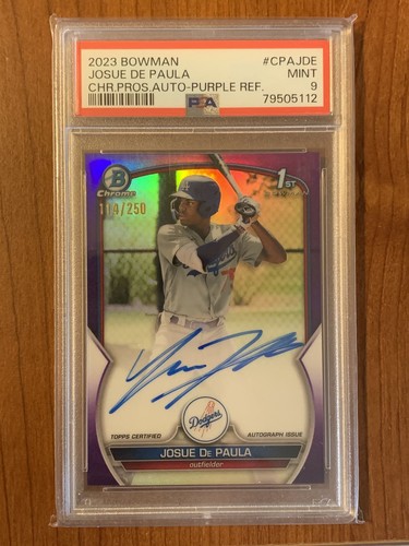 Josue De Paula 2023 BOWMAN CHROME Purple Refractor /250 AUTO Autograph PSA 9