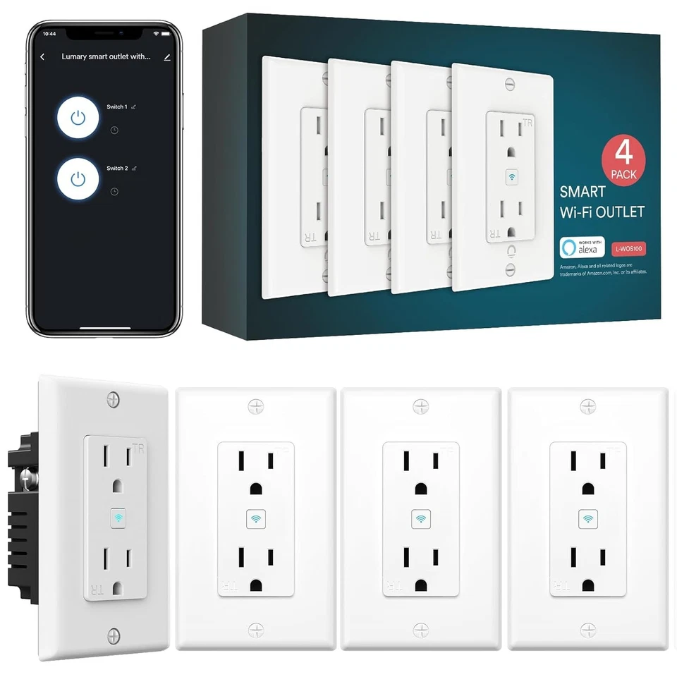 Smart In-Wall Electrical Outlet 4 Pack - Voice Control with Alexa & Google Home - Image 2 of 3