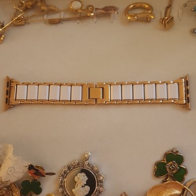 Rose Gold White Metal Bracelet Smartwatch Band Replacement Fits Most Watches