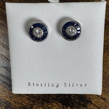 Contessa Di Capri Sterling Silver Round Blue Earrings In Box