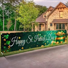 Happy St Patrick's Day Banner Lucky Green Shamrock Banner 78 x 17Inch St Patrick