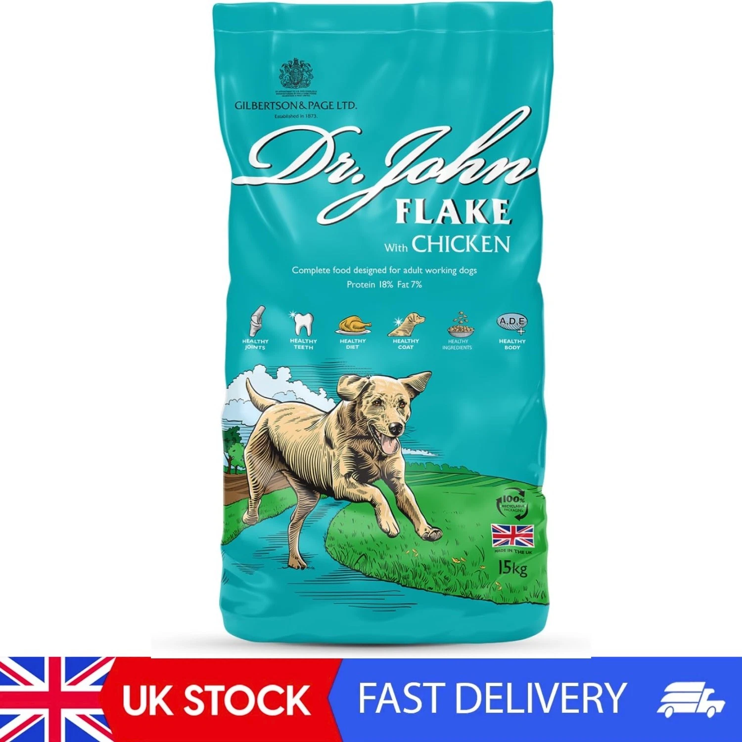 Complete Dry Dog Food, Flake With Chicken 15 Kg